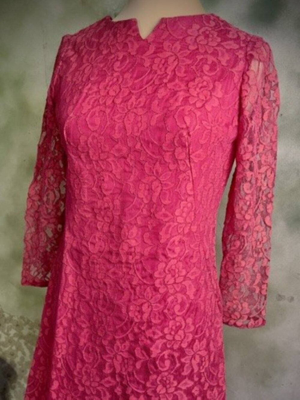 Vintage 60s 70s Hot Pink Lace Mini Cocktail Dress